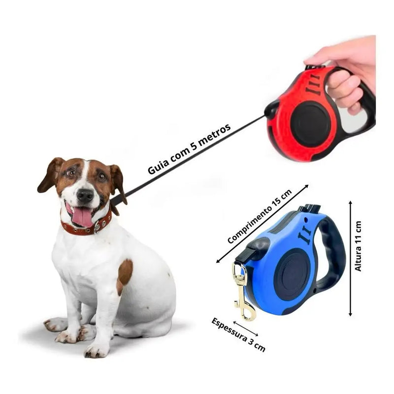 Guia Retrátil Com Trava e 5 metros de extensão (Cachorros até 11.5kg)