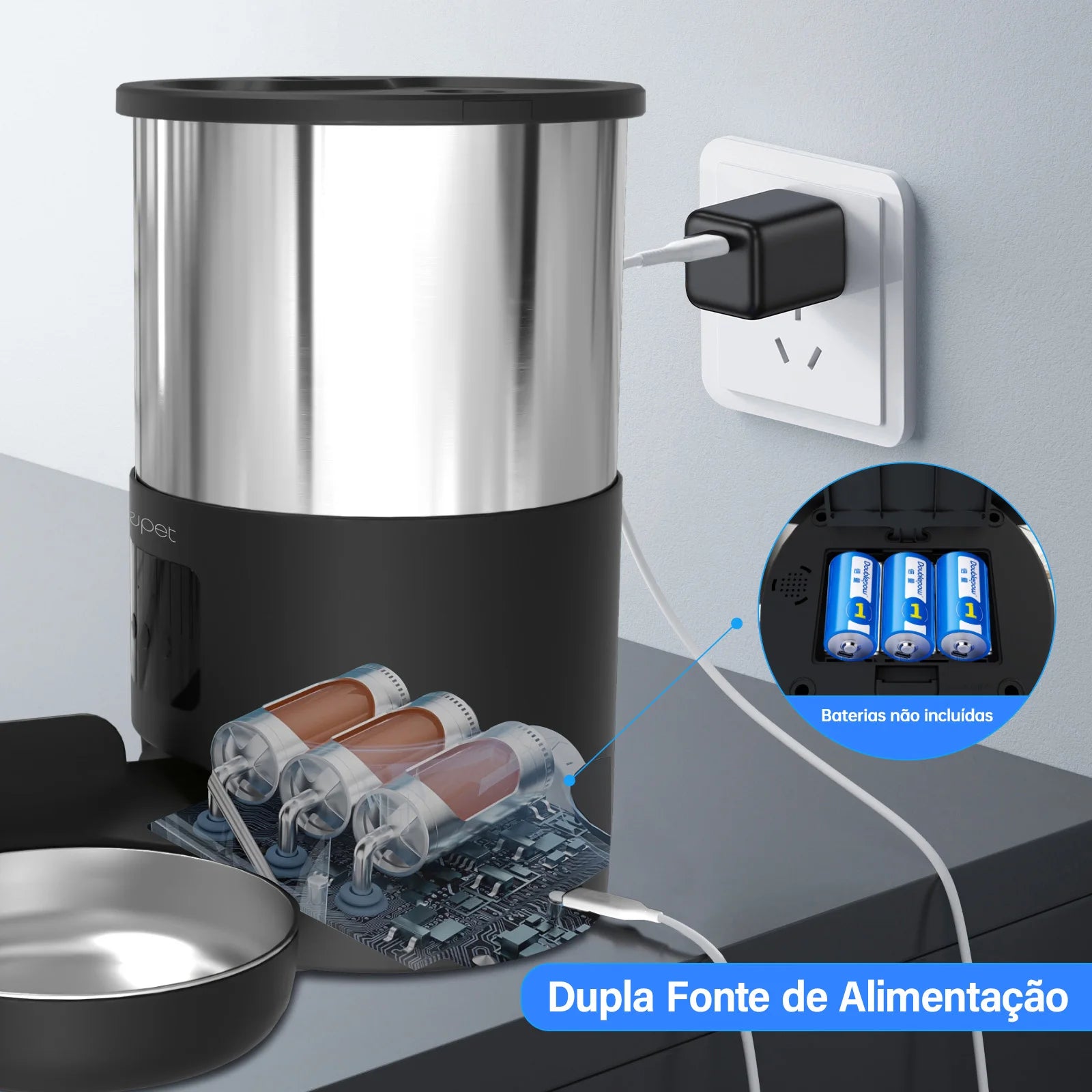 Kit Tech Pet - Comedouro Automático + Fonte Automática Inox