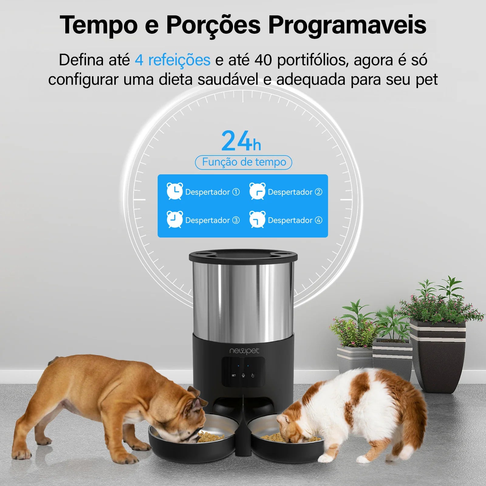 Kit Tech Pet - Comedouro Automático + Fonte Automática Inox